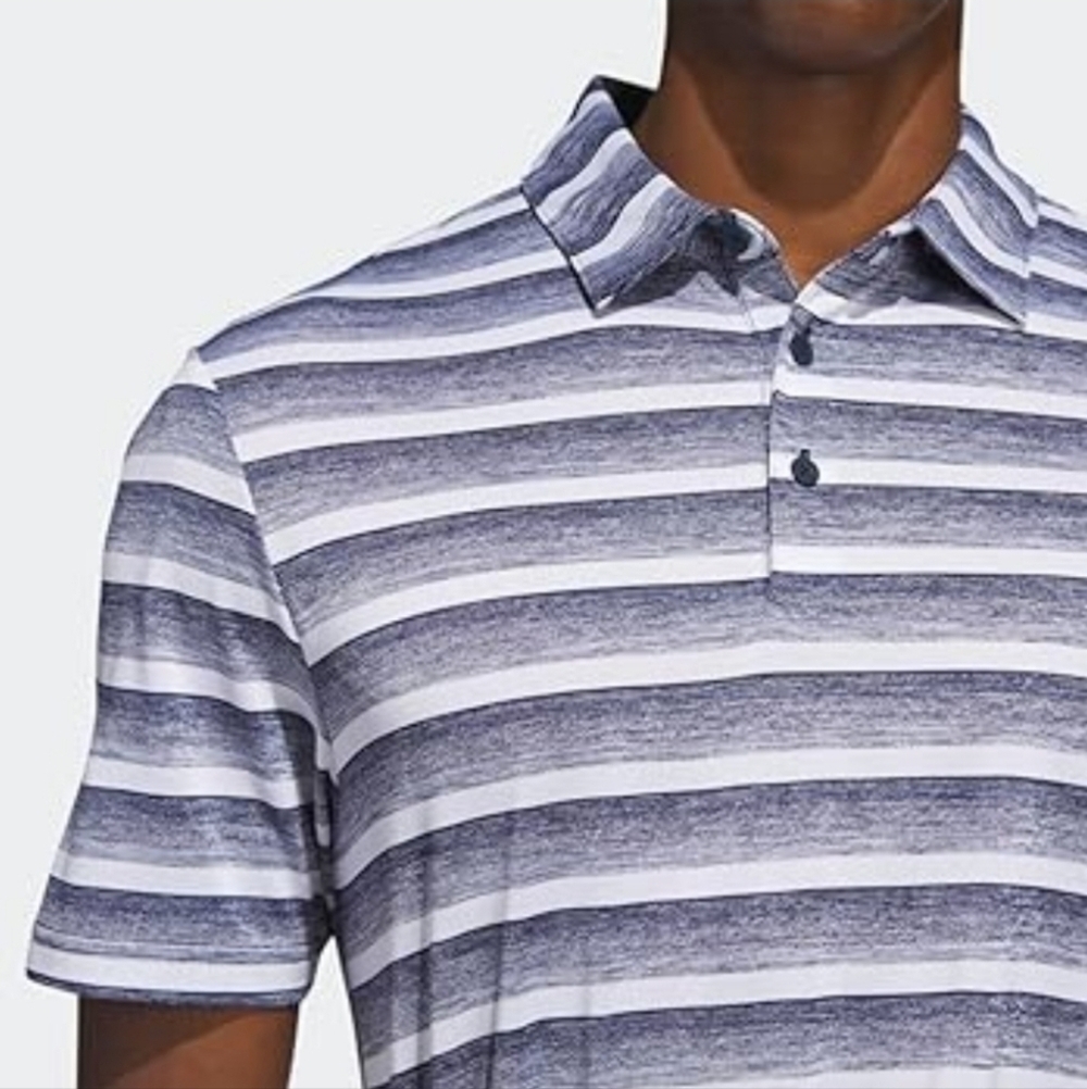 Adidas Men's Striped Polo Shirt - Blue and White, Size M